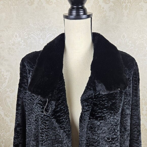 Vintage Dasco Sz 40 Black Faux Fur Long Coat Hook/Eye Closures Adjustable Collar - Picture 5 of 16